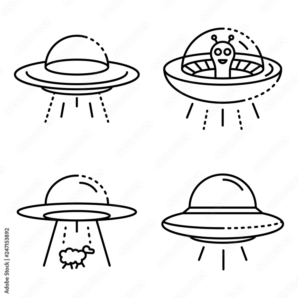 Poster ufo icons set. outline set of ufo vector icons for web design isolated on white background