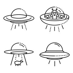 UFO icons set. Outline set of UFO vector icons for web design isolated on white background