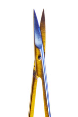 Manicure scissors isolated on a white background. Open nail scissors macro