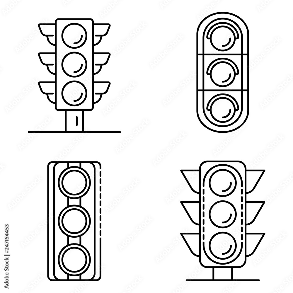 Poster traffic lights icons set. outline set of traffic lights vector icons for web design isolated on whit