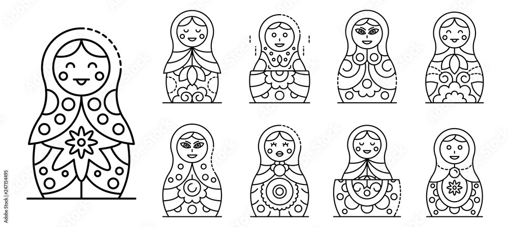 Aufkleber nesting doll icons set. outline set of nesting doll vector icons for web design isolated on white ba