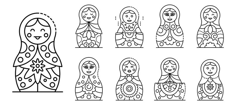 Nesting doll icons set. Outline set of nesting doll vector icons for web design isolated on white background