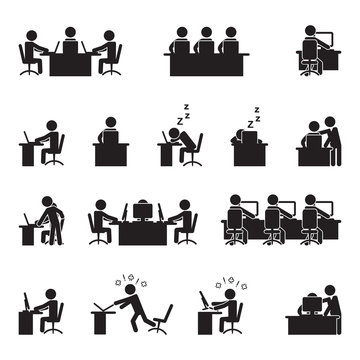People working on computer and laptop icon set. Vector.