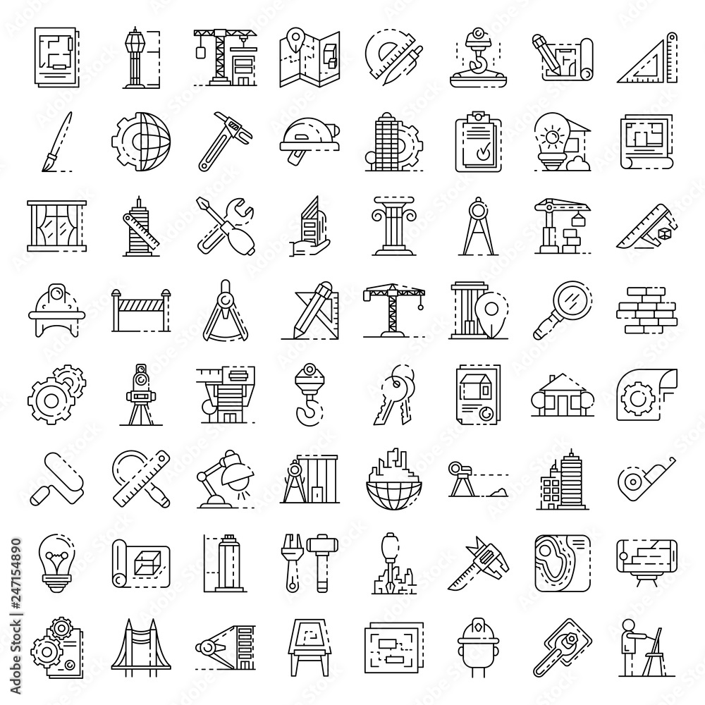 Aufkleber architect equipment icons set. outline set of architect equipment vector icons for web design isolat