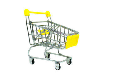 Shopping and Buying Concept : Yellow shopping cart isolated on white background. (Selective focus)