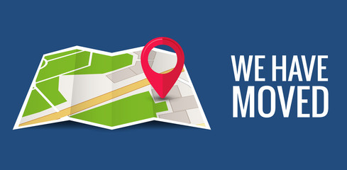 We have moved new office icon location. Address move change location announcement business home map