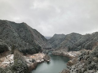 日本　三重　谷　香落谷　冬　山　雪　名張