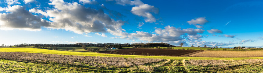 Panorama of Cotswold Countryside on a bright winter's evening