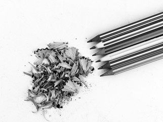 Penny pencils and pencil on a white background, black and white