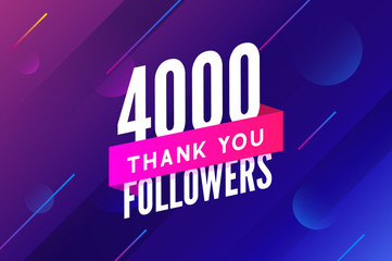 4000 followers vector. Greeting social card thank you followers. Congratulations 4k follower design template - obrazy, fototapety, plakaty