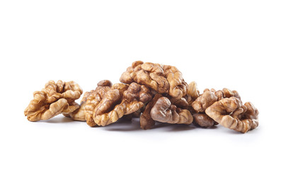 Walnut kernels isolated on white background. 