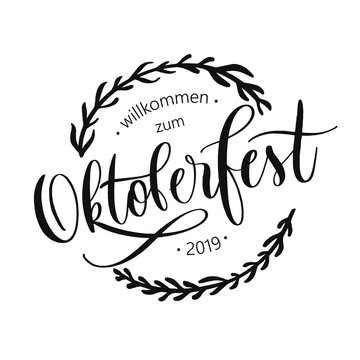Oktoberfest beer festival typography lettering emblem. Hand crafted design elements for prints posters advertising. Vector vintage illustration.