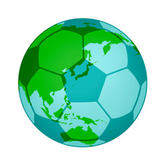 Fototapeta na wymiar 地球と重なるサッカーボール