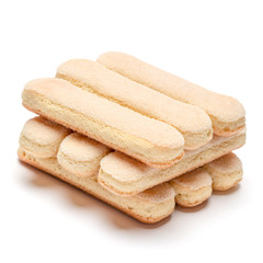 Traditional Italian Savoiardi ladyfingers Biscuits on White Background