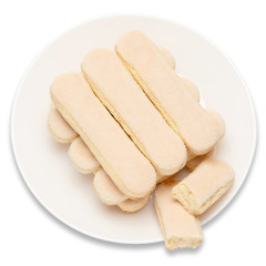 Traditional Italian Savoiardi ladyfingers Biscuits on White Background