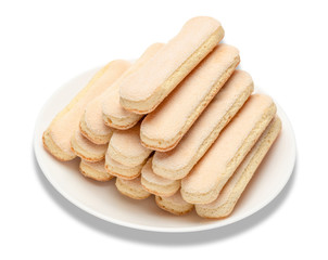 Traditional Italian Savoiardi ladyfingers Biscuits on White Background
