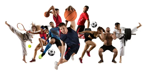 Fotobehang Huge multi sports collage taekwondo, tennis, soccer, basketball, football © Andrey Burmakin