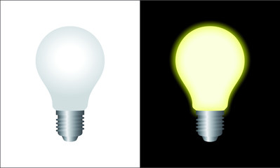 Illustration vectorielle d'une ampoule normale dans les versions éteinte et allumée.