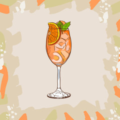 Ilustracja koktajl Aperol Spritz. Alkoholowy klasyczny bar napój wektor ręcznie rysowane. Pop Art - 247164481