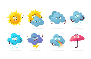 Funny Cartoon Characters. Weather Symbols. Vector Set