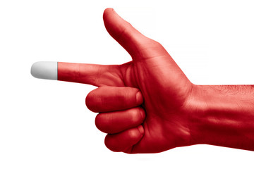 hand symbol with a sign of a gun, painted with the flag of bahrain