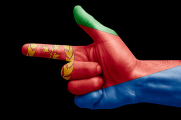 hand symbol with a sign of a gun, painted with the flag of eritrea