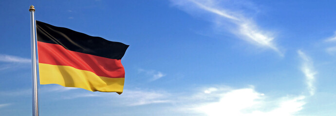 Flag of Germany rise waving to the wind with sky in the background