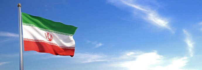 Flag of Iran rise waving to the wind with sky in the background