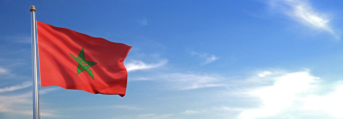Flag of Moroccorise waving to the wind with sky in the background