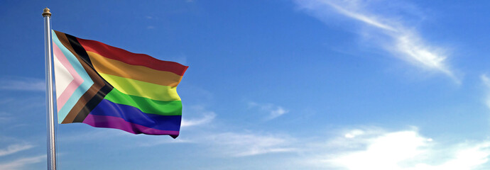 Flag of New LGBT rise waving to the wind with sky in the background