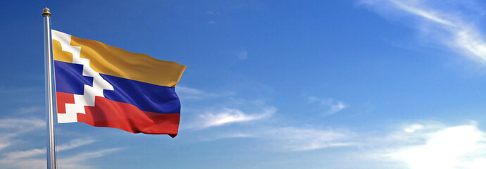 Flag of Nagorno Karabakh rise waving to the wind with sky in the background