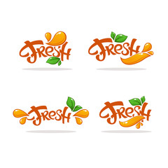 Naklejka premium vector collection of bright and shine logo, stickers, emblems and banners for orange fresh juice
