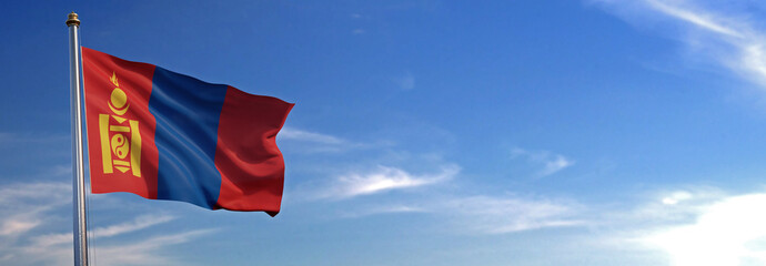 Flag of Mongolia rise waving to the wind with sky in the background