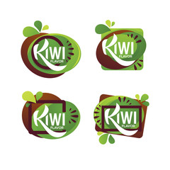 bright  sticker, emblem and logo for kiwi fruit  fresh juice flavor - 247166866