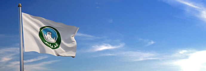 Flag of Riyadh rise waving to the wind with sky in the background