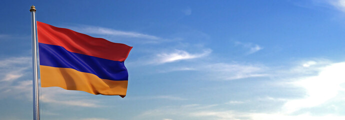 Flag of Armenia rise waving to the wind with sky in the background