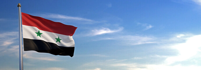 Flag of Syria rise waving to the wind with sky in the background