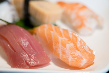 Nigiri sushi with salmon and tuna