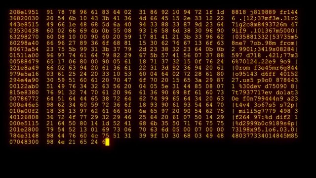 encrypted fast long scrolling programming security hacking code data flow stream on amber orange display new quality numbers letters coding techno joyful video 4k stock footage