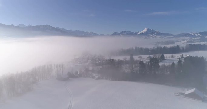 Gruyere under the fog - Aerial 4K