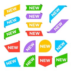 New corner labels. New tag labels and arrival products banners vector isolated set