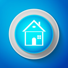 House icon isolated on blue background. Home symbol. Circle blue button. Vector illustration