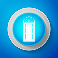 Closed door icon isolated on blue background. Circle blue button. Vector illustration