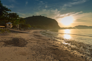 Sunrise on the tropical beach in Thailand coast