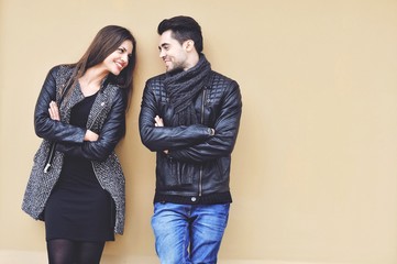 Stylish couple outdoor street portrait
