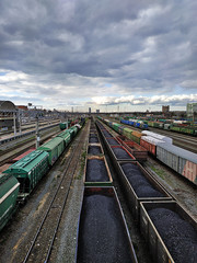 Fototapeta na wymiar Cargo wagons with coal