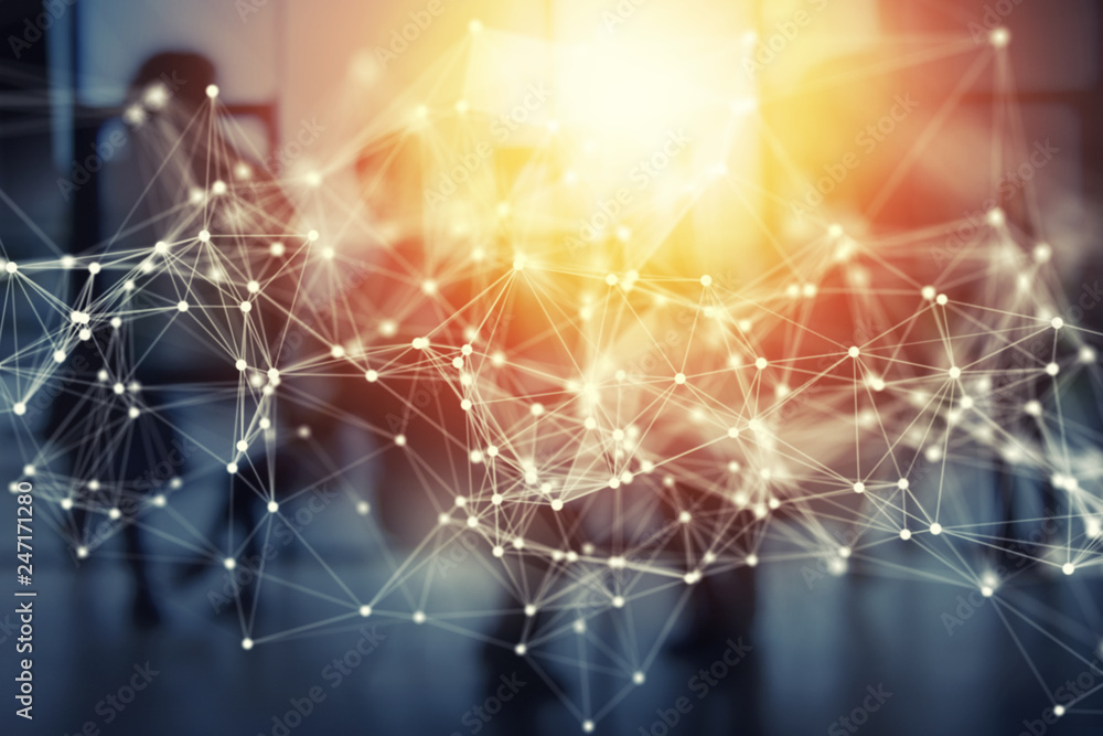 Aufkleber abstract internet connection network background with silhouette of business team