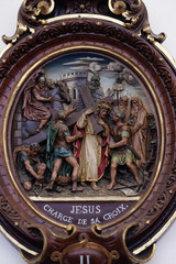 Fototapeta premium 2nd Stations of the Cross, Jesus is given his cross, Carthusian monastery in Pleterje, Slovenia 