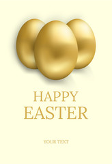 Easter card. Happy easter greetings card with golden eggs and space for text. Vector illustration.