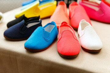 Colourful textile slip on shoes